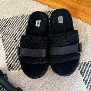 UGG Black Fleece Slide Sandals